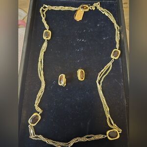 Sarah Coventry Gold-Tone Amber Colored Glass Necklace and Earrings Set